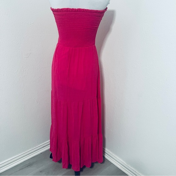 Love Tree Womens Large Smocked Tube Midi A-Line Dress Fuchsia Vacation Casual - Picture 5 of 8